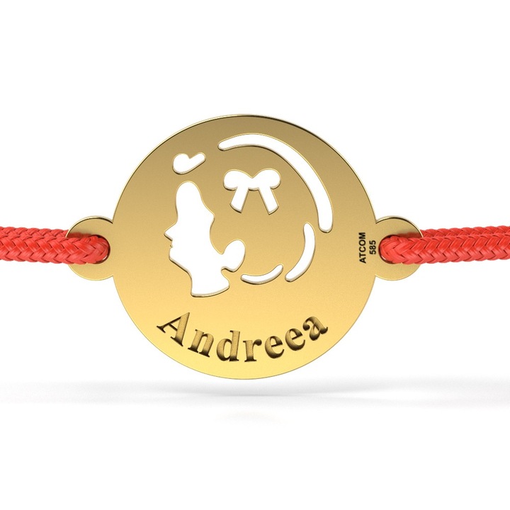 Bratara din aur cu snur model Chip de fetita, Galben, 12 mm