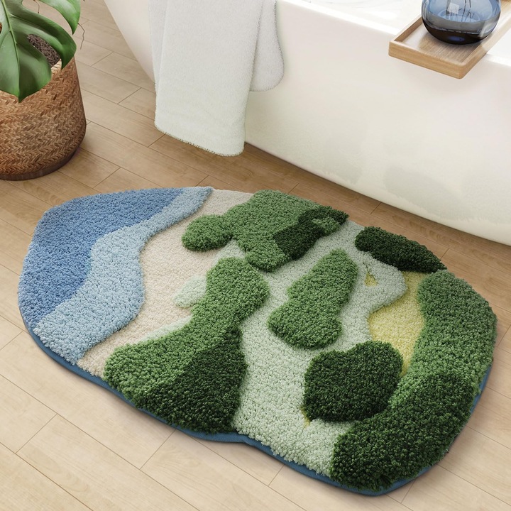 Премиум постелка за баня 50 x 80 см - мека, абсорбираща и плътна микрофибърна, неплъзгаща се, миеща се, идеална за душ, мивка, спални и аксесоари за декорация на баня - Sea Beach