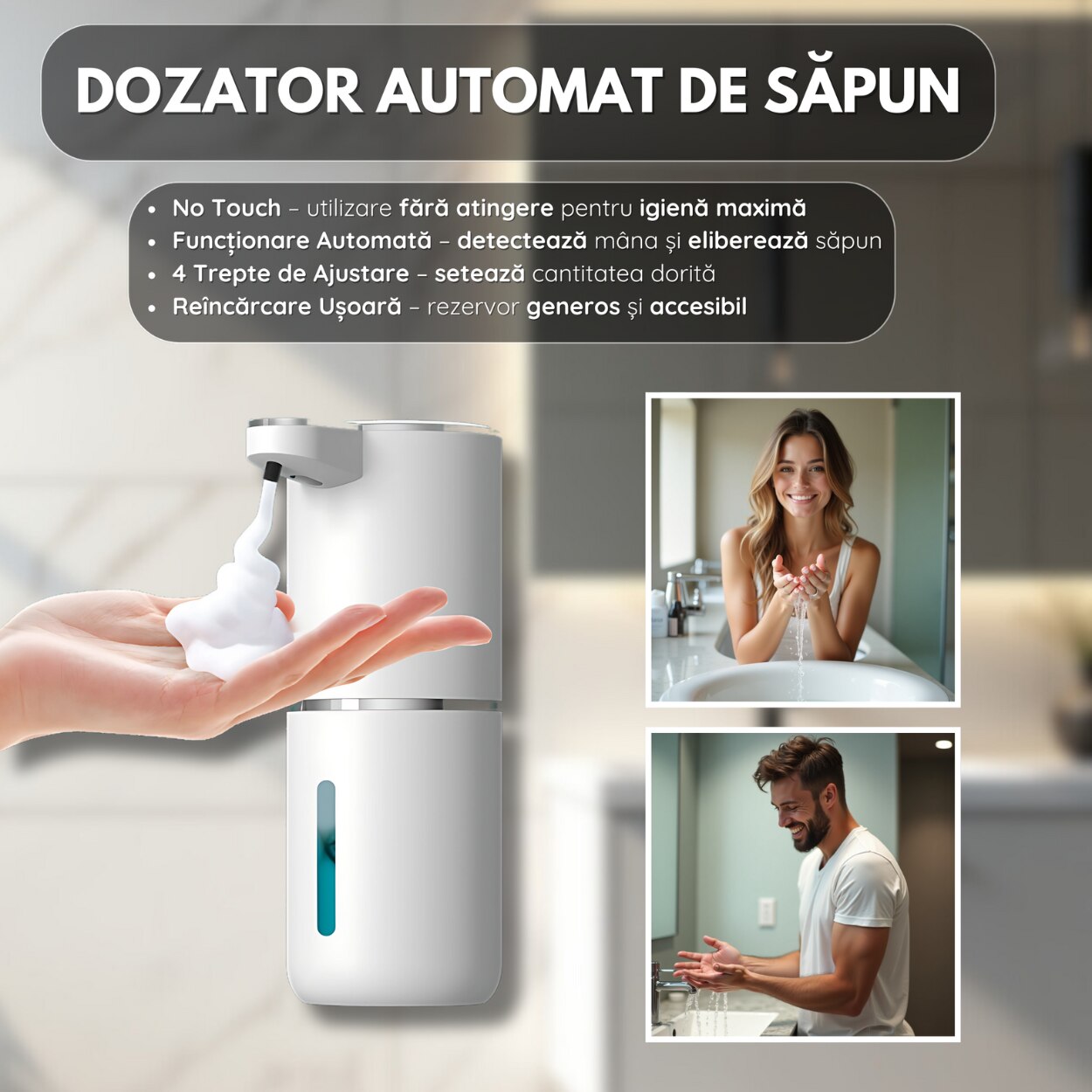 Dozator De Sapun Automat Compatibil Cu Spuma Si Gel Cu Afisaj LED dozator-de-sapun-automat-compatibil-cu-spuma-si-gel-cu-afisaj-led