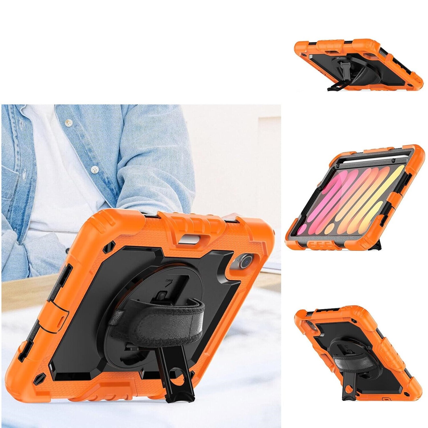 Husa compatibila cu iPad Mini 6 8.3” cu suport si curea de umar, portocalie
