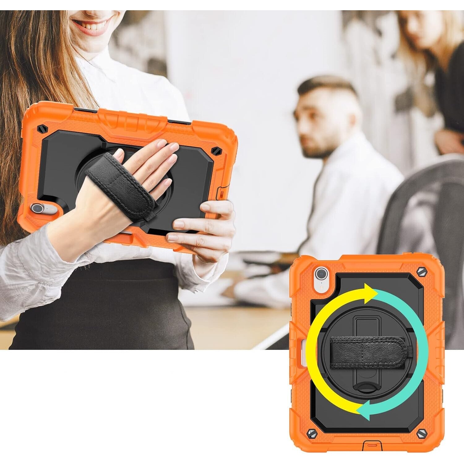 Husa compatibila cu iPad Mini 6 8.3” cu suport si curea de umar, portocalie