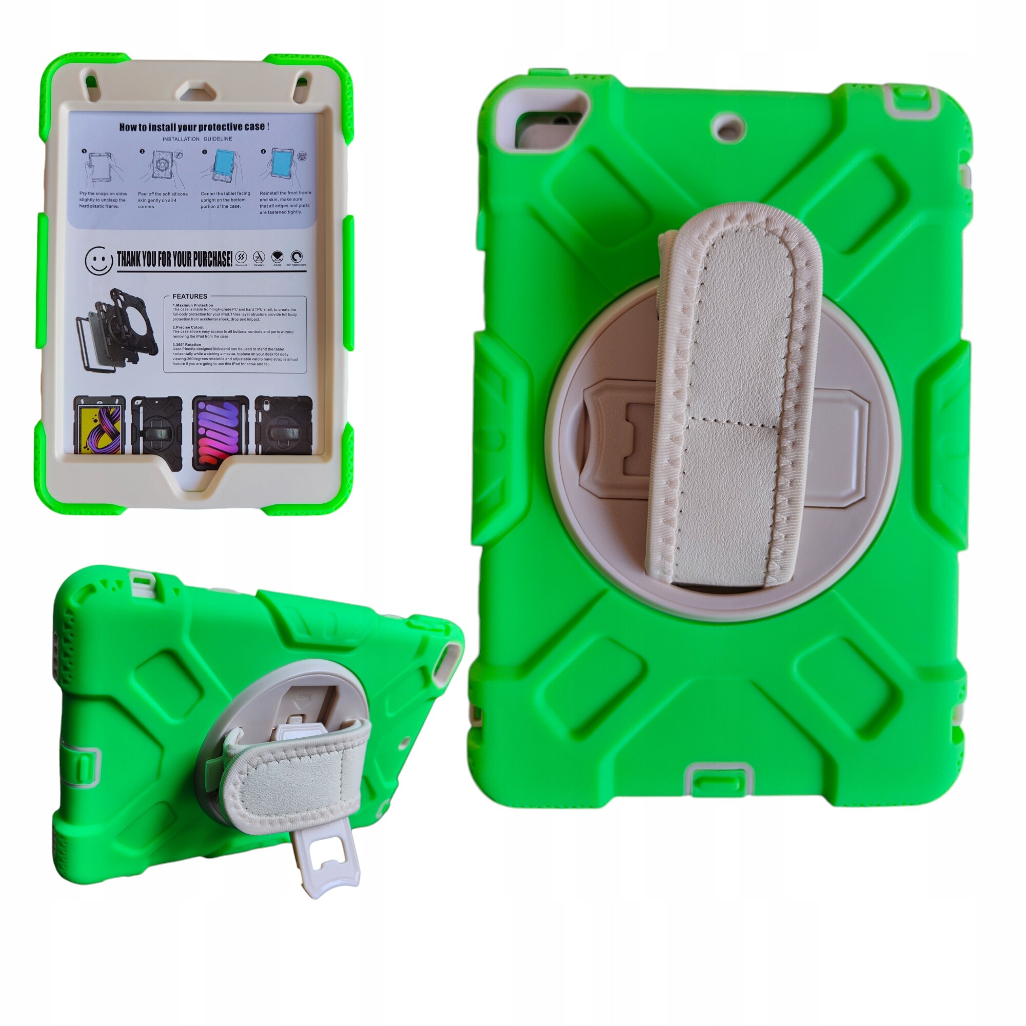 Husa compatibila cu iPad 9/8/7 10,2" cu suport rotativ, verde