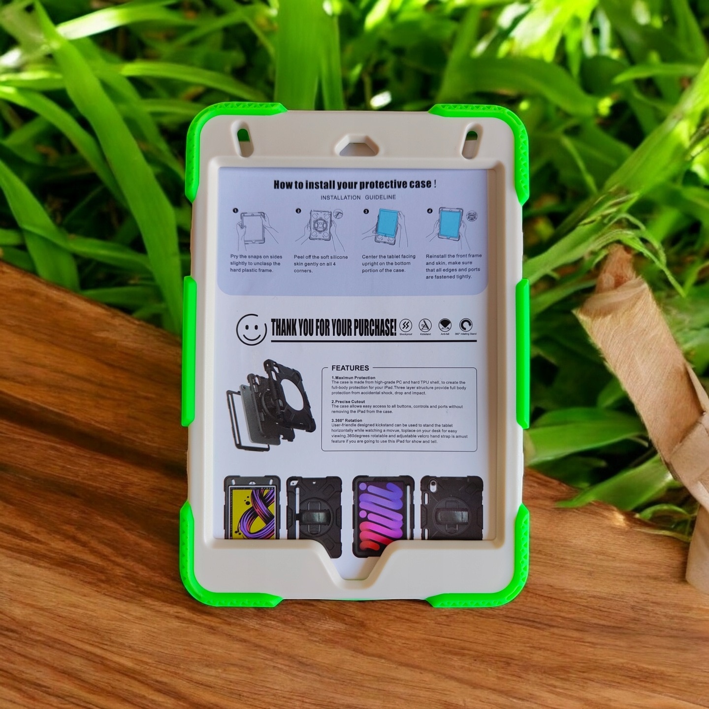 Husa compatibila cu iPad 9/8/7 10,2" cu suport rotativ, verde
