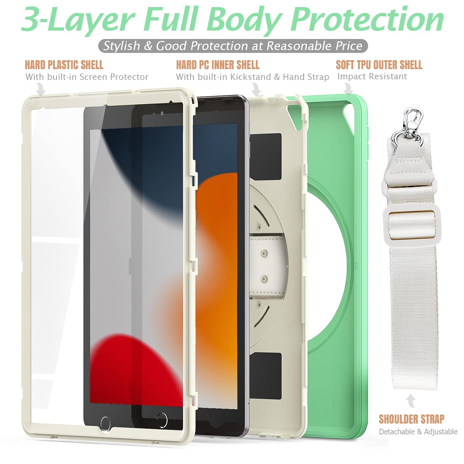 Husa compatibila cu iPad 6/5 9,7" cu suport si curea de umar, verde