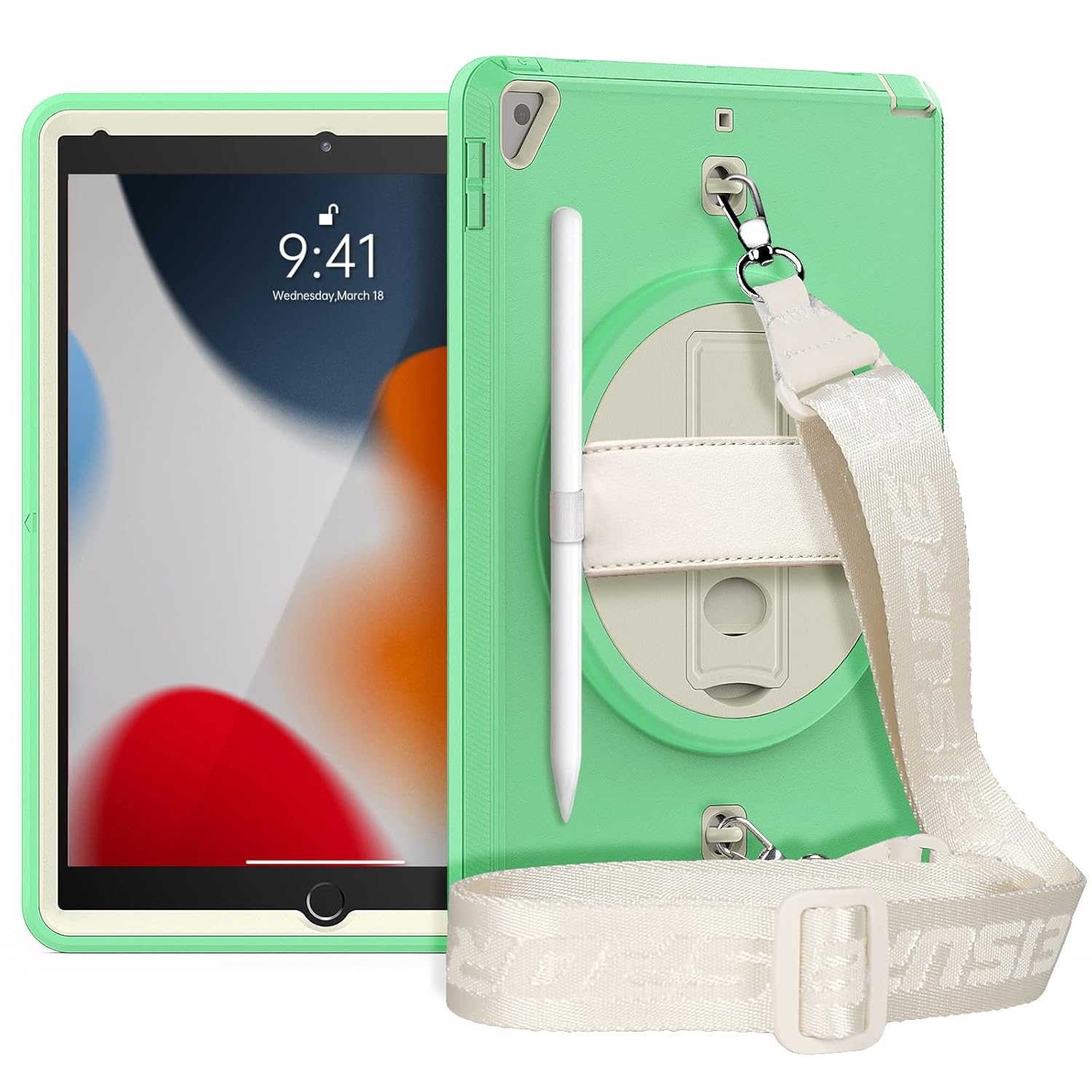 Husa compatibila cu iPad 6/5 9,7" cu suport si curea de umar, verde