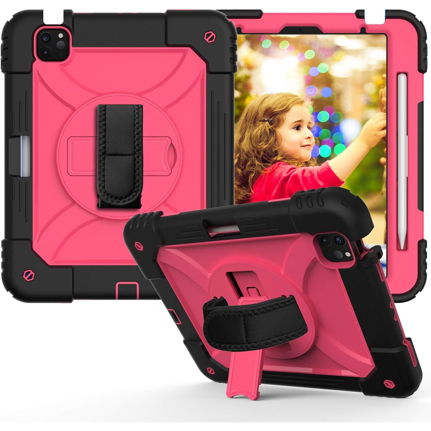 Husa pentru iPad Air 5/Air 4/Pro 11 cu suport si curea de umar, roz