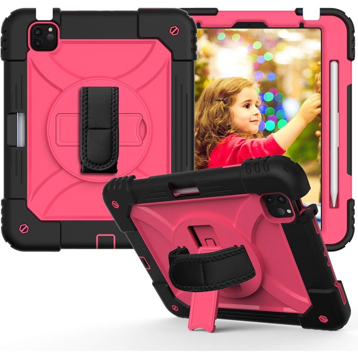 Husa pentru iPad Air 5/Air 4/Pro 11 cu suport si curea de umar, roz