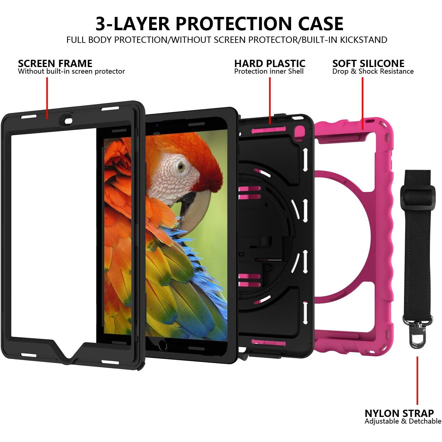 Husa compatibila cu iPad 6/5/Pro 9,7" cu suport si curea de umar, roz