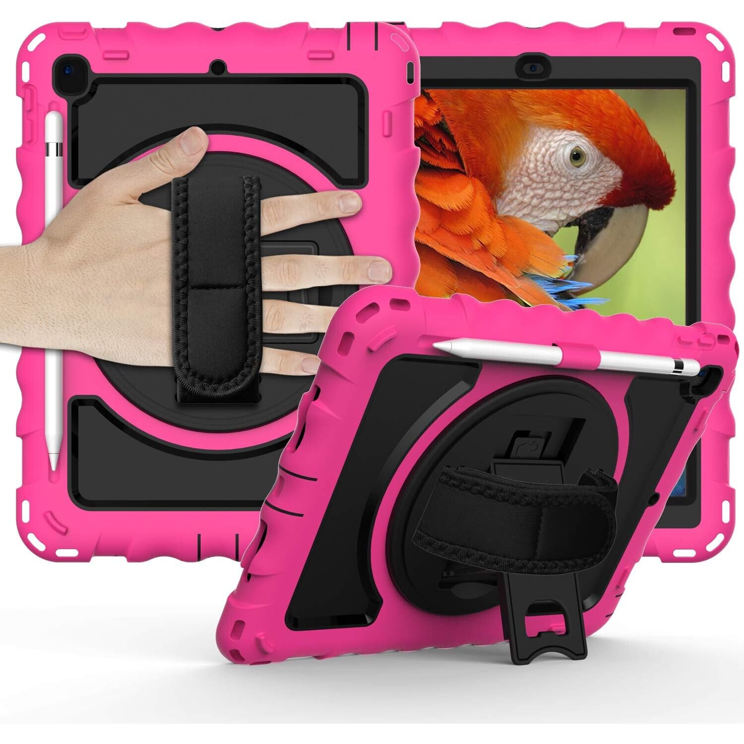 Husa compatibila cu iPad 6/5/Pro 9,7" cu suport si curea de umar, roz
