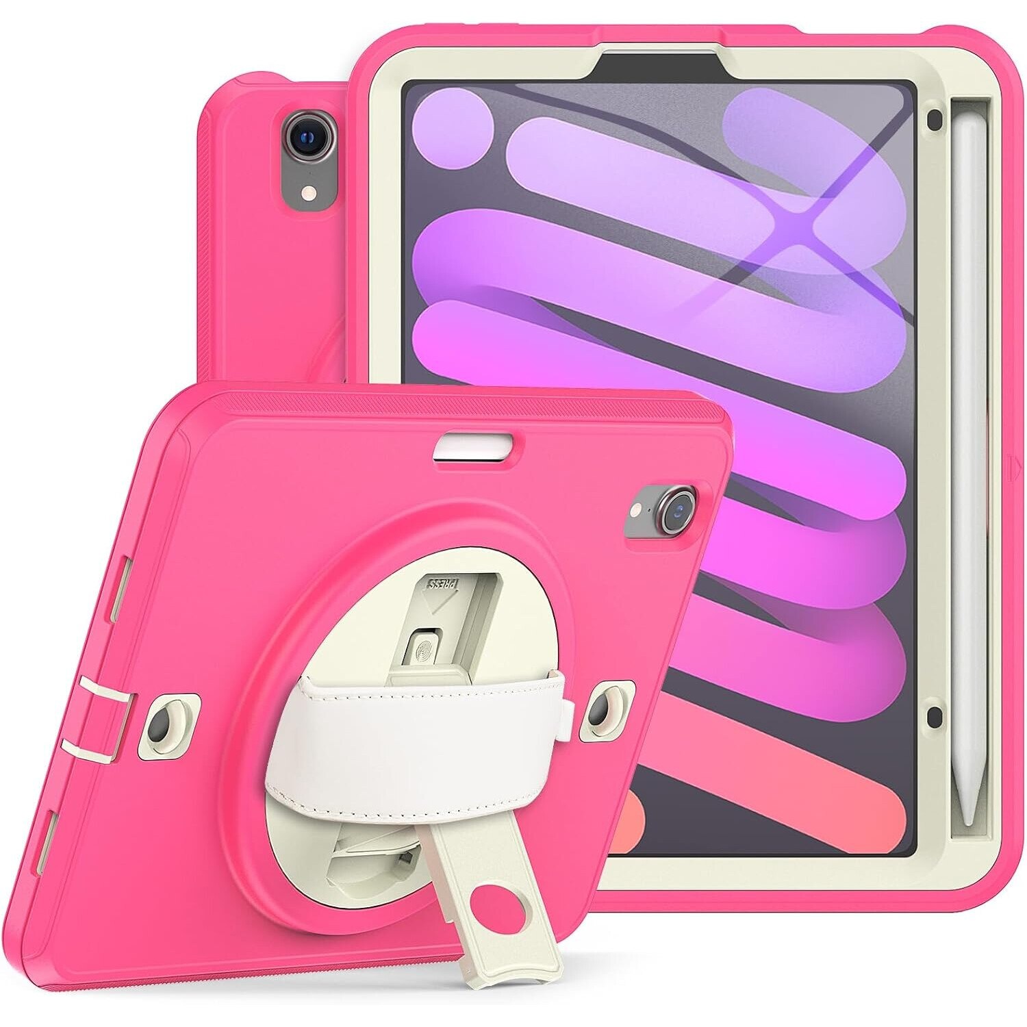 Husa compatibila cu iPad Mini 6 8,3” cu suport si curea de umar, roz