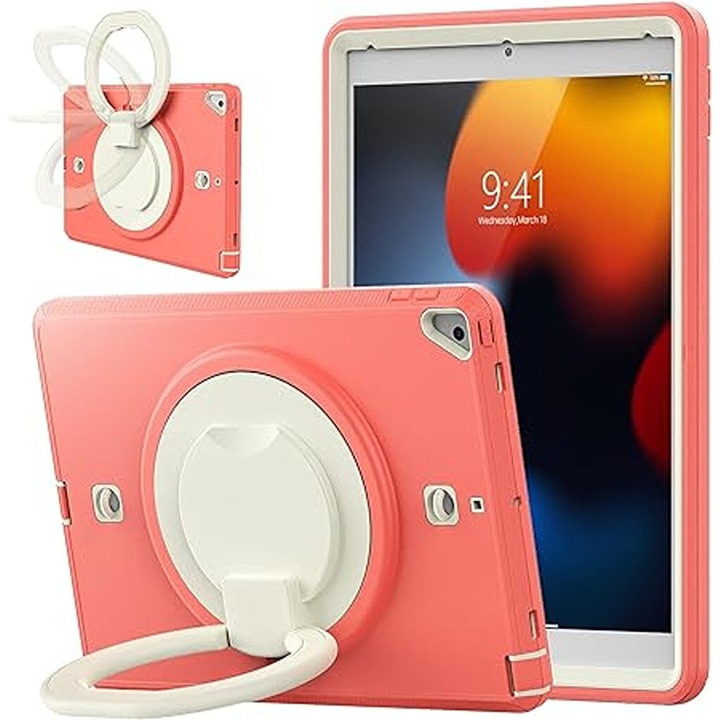 Калъф за iPad 9/8/7 10.2" със стойка и презрамка, розов