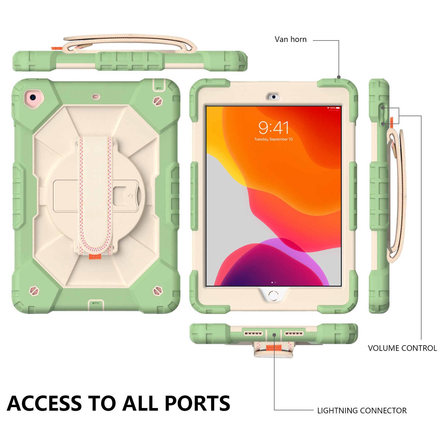 Husa pentru iPad 6/5 9,7" cu suport si curea de umar, verde