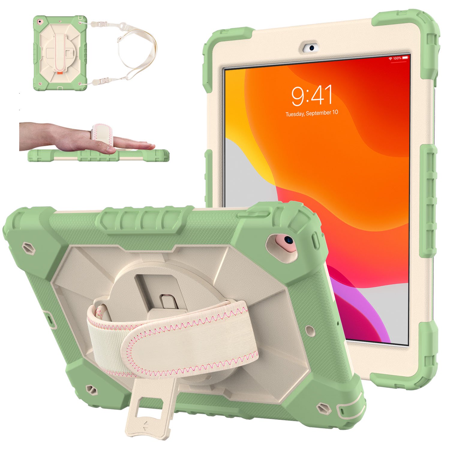 Husa pentru iPad 6/5 9,7" cu suport si curea de umar, verde