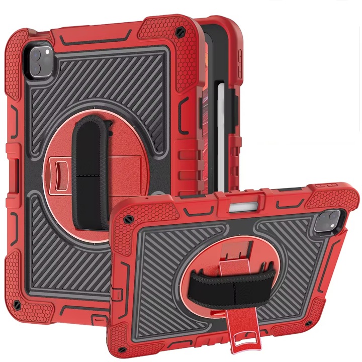 Etui compatibil cu iPad Pro 11" cu suport si curea, rosu, protectie completa