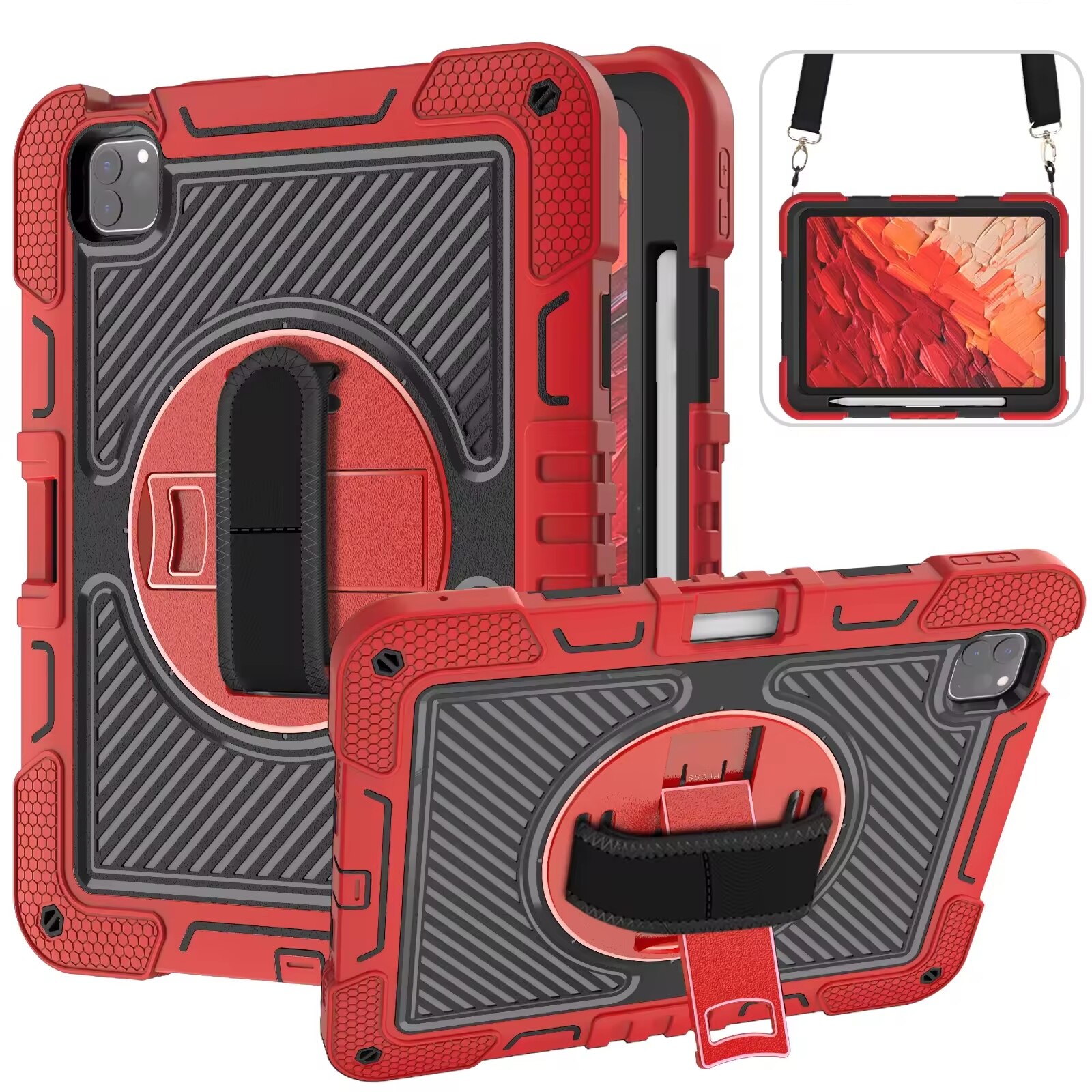 Etui compatibil cu iPad Pro 11" cu suport si curea, rosu, protectie completa