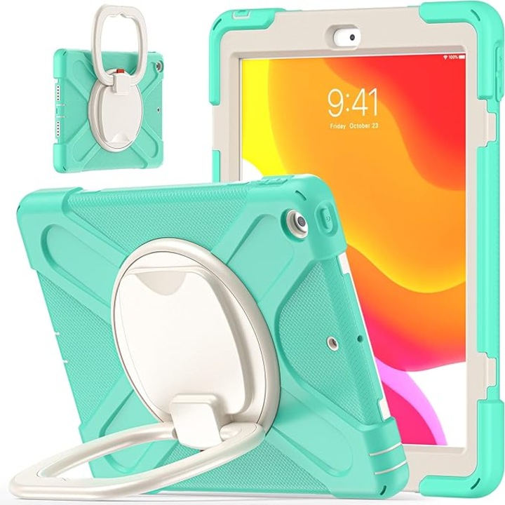 Husa tableta pentru iPad 10.2", suport rotativ, turcoaz