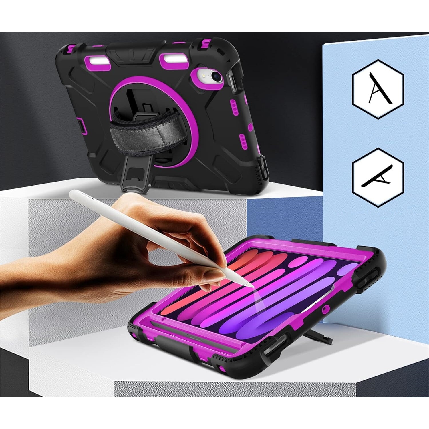 Husa compatibil cu iPad Air 5/Air 4 10.9", 3 straturi, suport rotativ, neagra