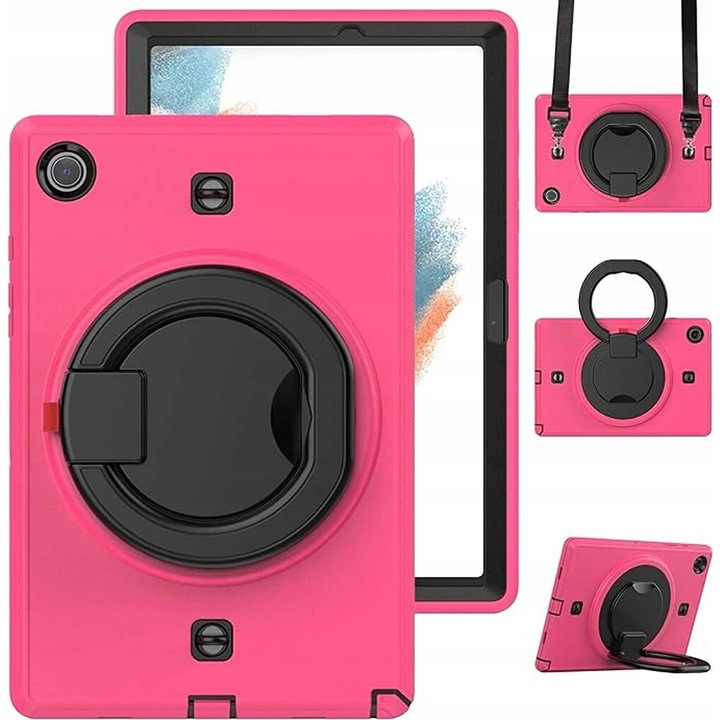 Husa tableta cu suport rotativ, roz, pentru Samsung Galaxy Tab A8 X200, protectie completa