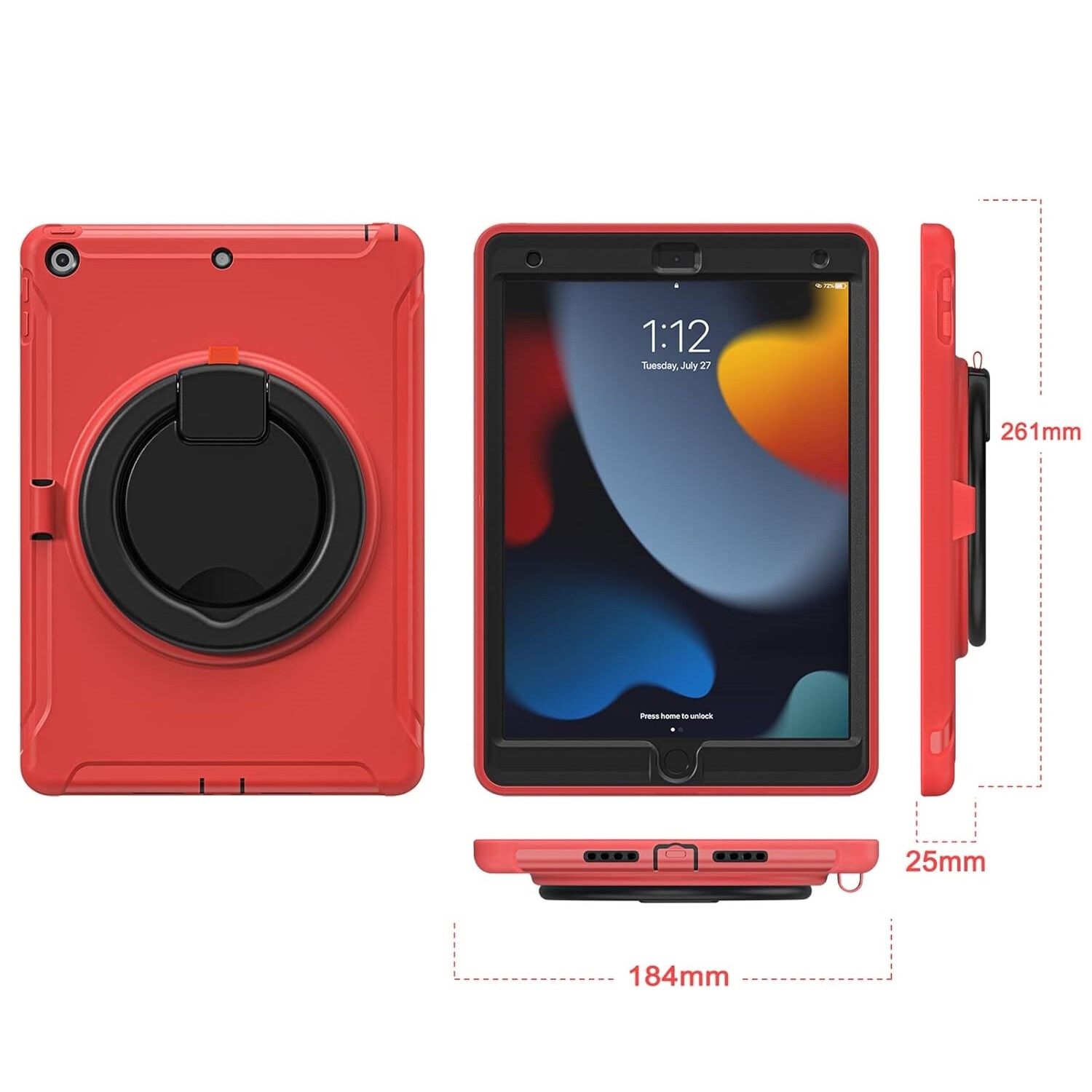 Husa pentru tableta, compatibil cu iPAD 10.2", rosu, suport rotativ