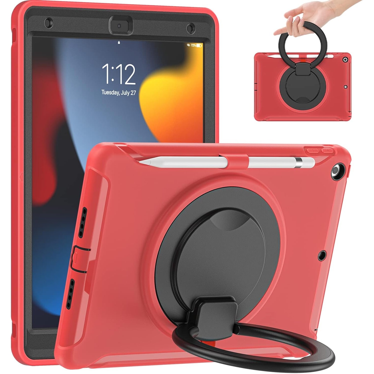 Husa pentru tableta, compatibil cu iPAD 10.2", rosu, suport rotativ