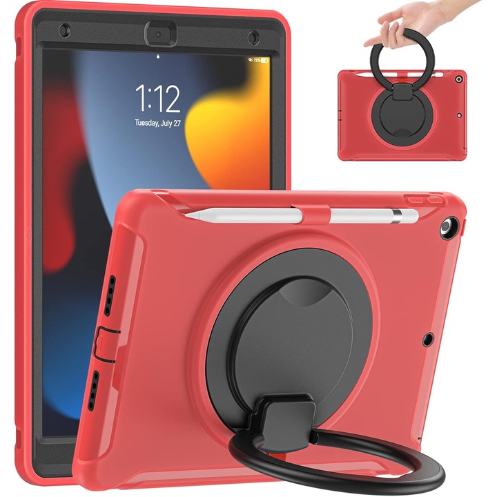Husa pentru tableta, compatibil cu iPAD 10.2", rosu, suport rotativ