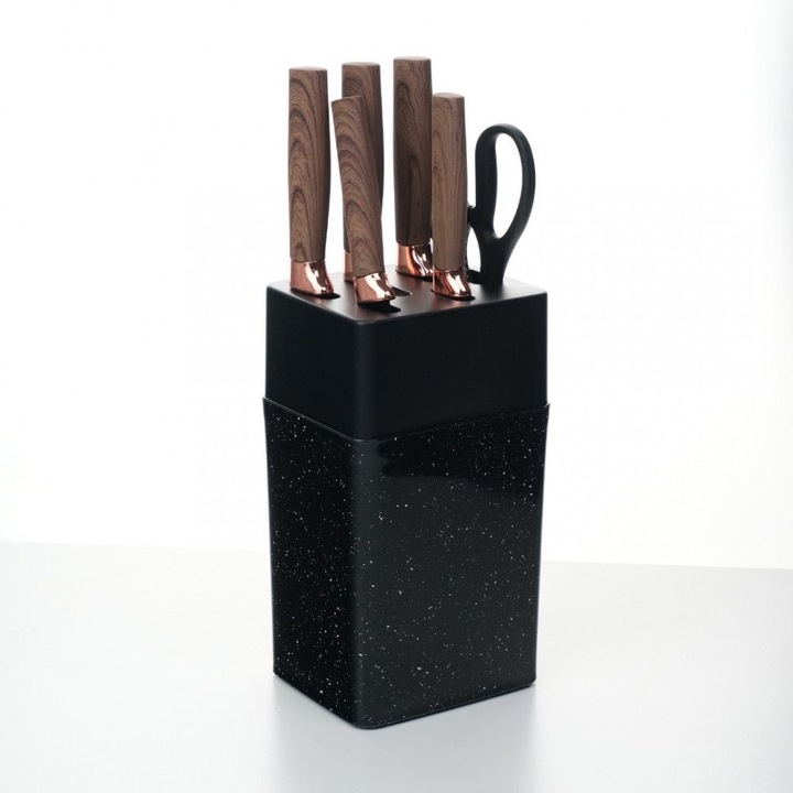 Set 7 Piese, 5 Cutite, 1 Foarfeca, Ascutitor, Calitate Inalta cu Suport