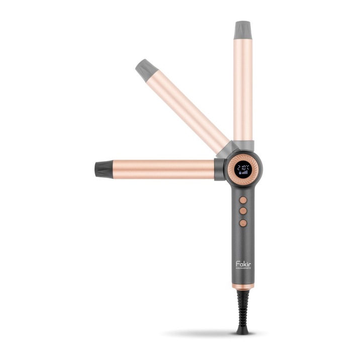 Ondulator de par Fakir Ion Fusion, Capat pliabil, Ceramica cu ulei de Argan, Ionizare, 10 setari temp. (120°C-210°C), Afisaj LCD, Blocare temperatura, Oprire automata, Husa si manusa incluse, Antracit