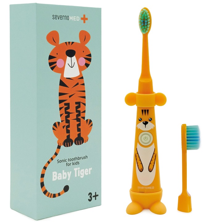 Звукова електрическа четка за зъби BABY TIGER, За деца 3-12 години, 2 накрайника
