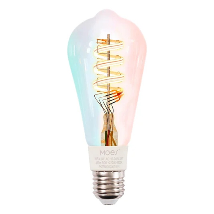 WiFi смарт крушки E27 Edison LED, RGB, 16 милиона цвята, 2700K-6500K, димируеми, 2 броя