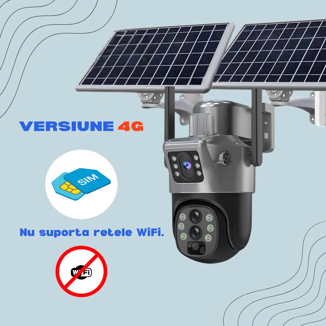 Camera supraveghere Gri 4G 4K ULTRA HD, 8MP, ZOOM 10X, 2 x Panou
