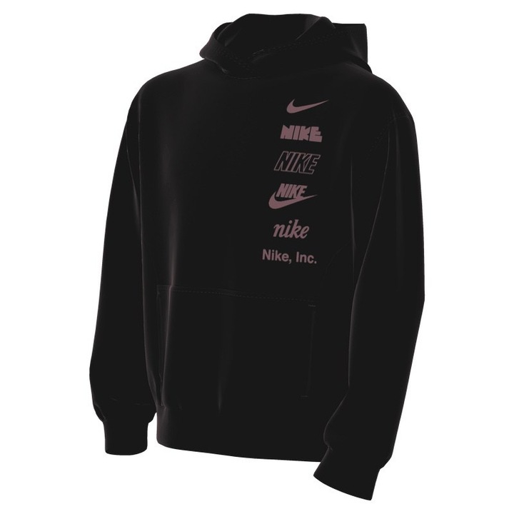 Nike kapucnis pulóver fiúknak, k nsw club flc hdy mlogo, HQ0970-010, fekete, Fekete