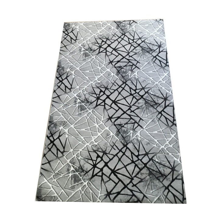 Covor Antiderapant Selin, Abstract, Gri cu Negru, Poliester, 150 x 230 cm