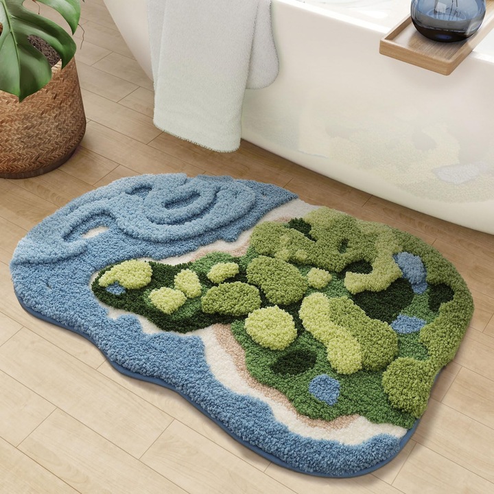 Премиум постелка за баня 50 x 80 см - мека, абсорбираща и плътна микрофибърна, нехлъзгаща се, миеща се, идеална за душ, мивка, спални и аксесоари за декорация на баня - Ocean Beach