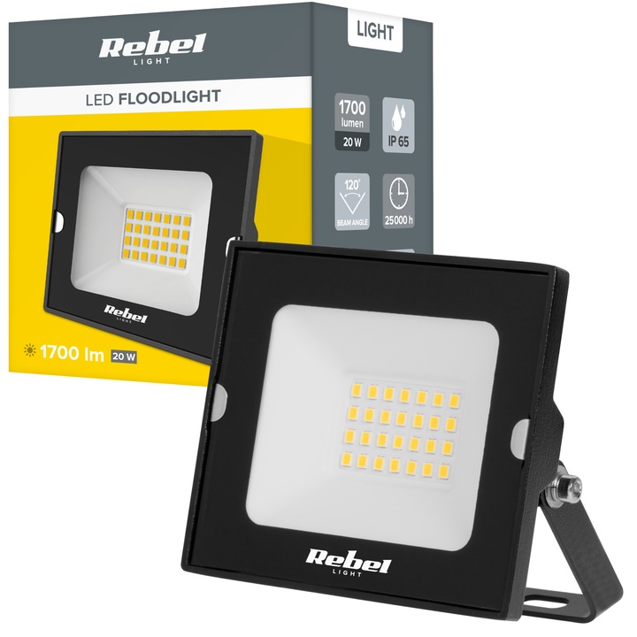 Reflector LED 20W, 4000K, IP65, 1700 lm, 90x80x33mm Rebel