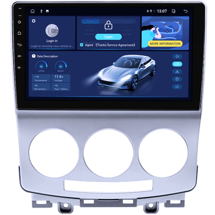 Dedikált navigációs rendszer, Mazda 5 2005-2010-hez, 4 GB RAM 64 GB ROM, négymagos, 9" QLED kijelző, Carplay, Android 14, Bluetooth, Play Áruház, AHD kamera támogatás