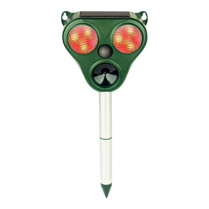 Ултразвуково устройство, соларен светодиод, Optim Solution, репелент за животни, 13 x 14.7 x 24.5 cm, XTO, зелен