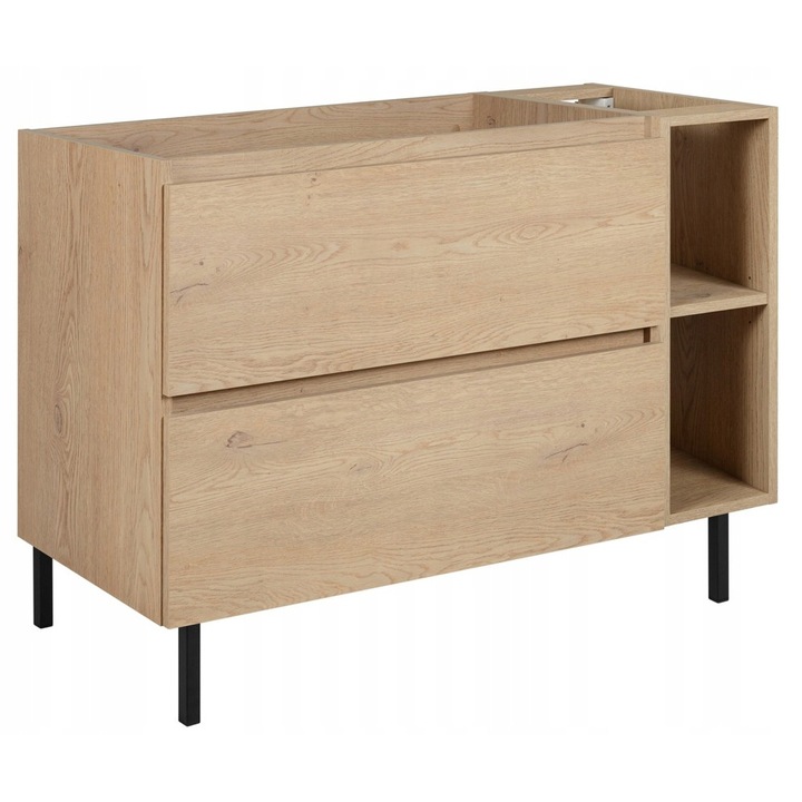 Fürdőszobabútor garnitúra, Rodan, Simple, Craft, Szekrény - 80x60,7x46 cm, Polc - 20x60,7x44,2 cm, Lábak - Fém, MDF, Soft Close, Fekete/világos tölgy