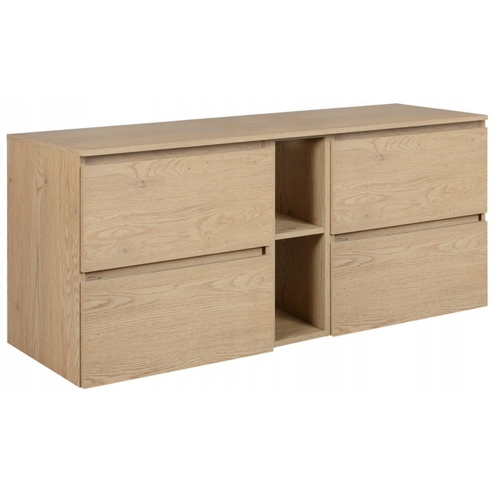 Комплект мебели за баня, Rodan, Simple, Craft, Шкаф - 60x60.7x46 см - 2, Рафт - 20x60.7x44.2 см, Плот - 140.6x1.6x46 см, MDF, Soft Close, Светъл дъб
