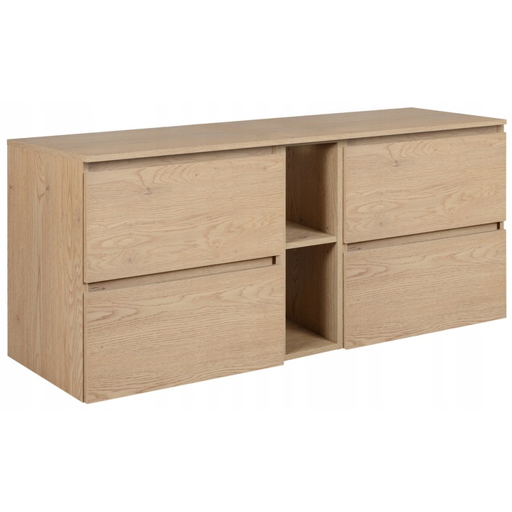 Set mobilier baie, Rodan, Simple, Craft, Dulap - 60x60.7x46 cm - 2, Raft - 20x60.7x44.2 cm, Blat - 140.6x1.6x46 cm, MDF, Soft Close, Stejar deschis