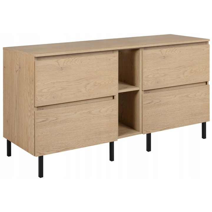 Комплект мебели за баня, Rodan, Craft, Шкаф - 60x60.7x46 см - 2, Рафт - 20x60.7x44.2, Плот - 140.6x1.6x46 см, Крака - Метал, MDF, Soft Close, Черен/Светъл дъб