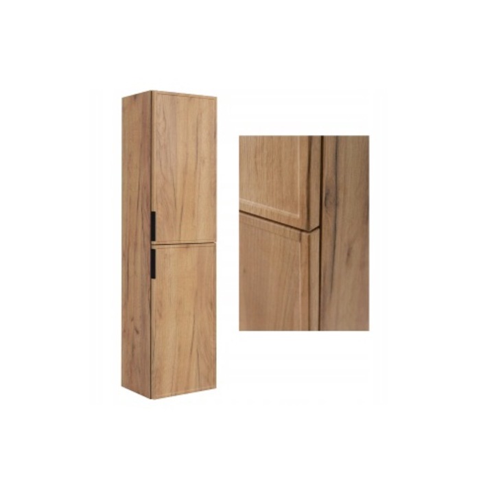 Стенен шкаф за баня, Rodan, Craft, 136x27x35 см, MDF, Soft Close, 3 рафта, Златен дъб