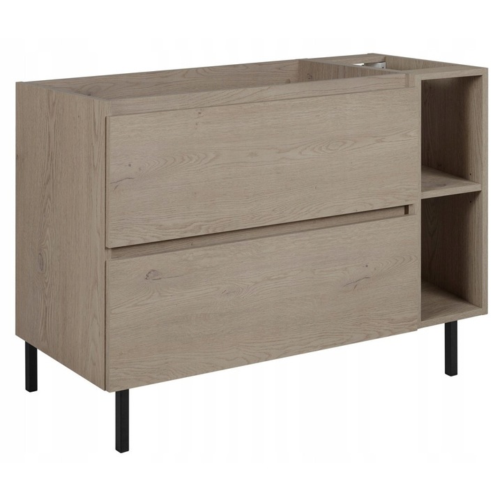 Set mobilier baie, Rodan, Craft, Dulap - 80x60.7x46 cm, Raft - 20x60.7x44.2 cm, Picioare - Metal, MDF, Soft Close, Negru/Stejar