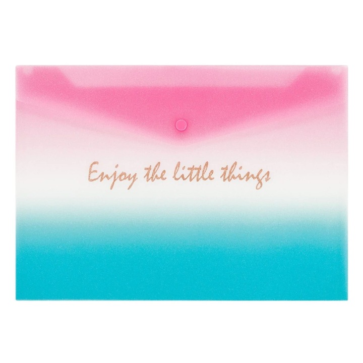 Mapa A4 cu Capsa Roz Ombre si Imprimeu Auriu din Folie "Enjoy the Little Things" 33.5x24cm