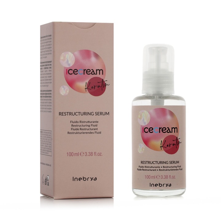 Ser de par, Inebrya, Ice Cream Keratin, 100 ml, tratament reconstructie, pentru par deteriorat