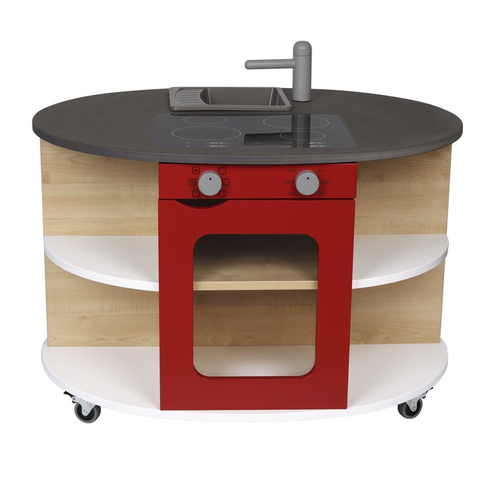 Micki gyerek konyhapult, piros, 4 főzőlap, beépített sütő, 82x55x67cm, fa