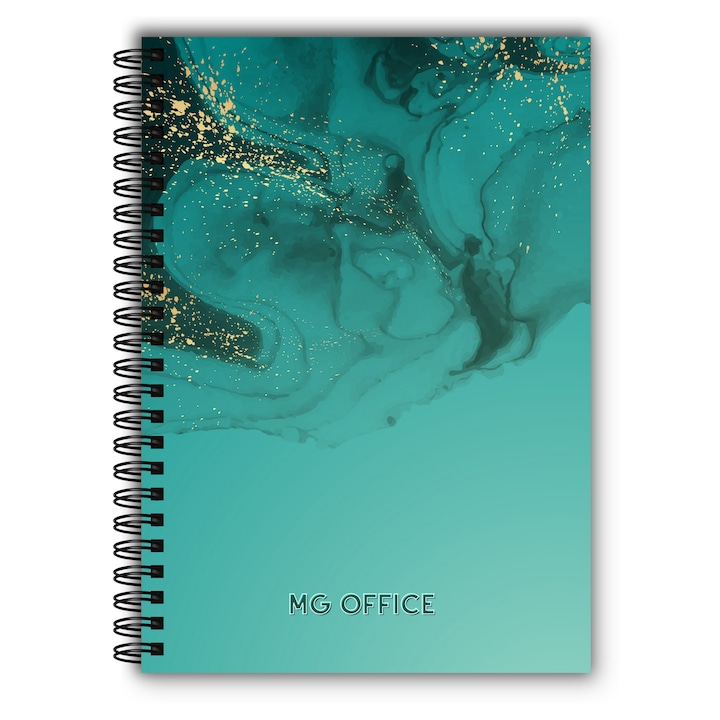 Spirálfüzet A5 80 lap sima 80g/m2 prémium papír, Emerald Marble, MG Office