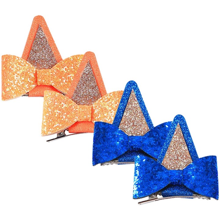 4 db Kitty hajcsat készlet, masnikkal, csillámokkal, kékkel és narancssárgával