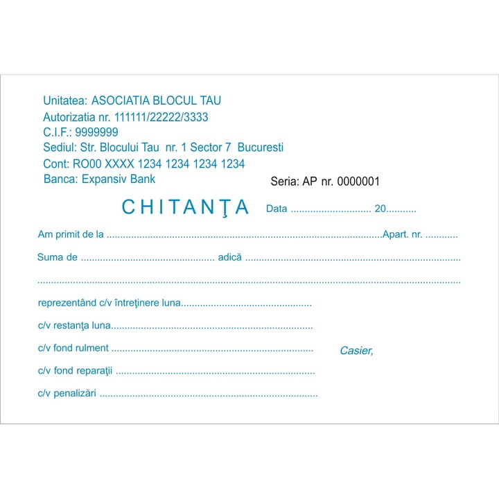 Pachet de 3 Chitantiere Intretinere Personalizate A6 2 exemplare/set 50 seturi/carnet