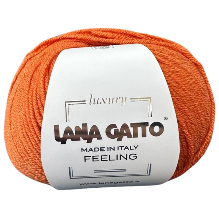 Lana Gatto Feeling kötőfonal, extra finom merinó gyapjú, selyem és kasmír, narancs, 50g, Made in Italy – luxusfonal elegáns kötöttáruhoz