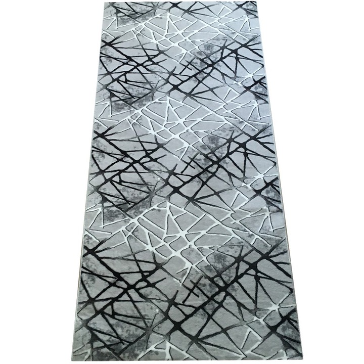 Traversa Antiderapanta Selin, Gri cu Negru, Poliester, 100 x 200 cm